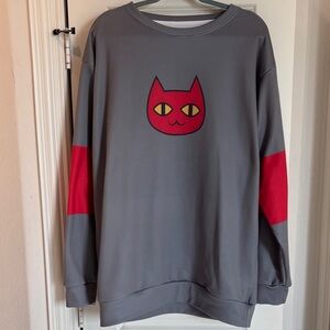 Steady Hands Marceline Cat Gray and Red Cat Graphic Pullover Sweatshirt